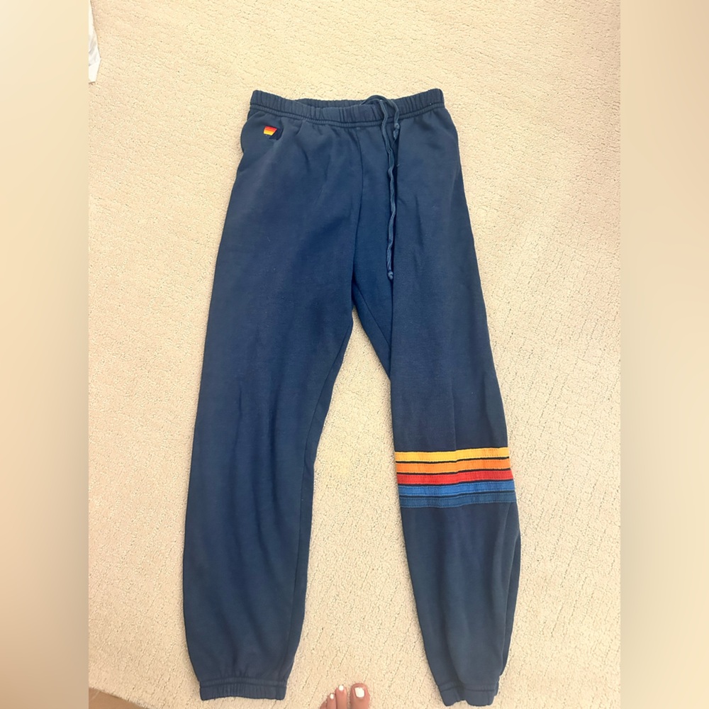 Aviator nation Blue Joggers with Rainbow Stripe